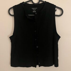 American Eagle Black Ribbed Button-Front Tank